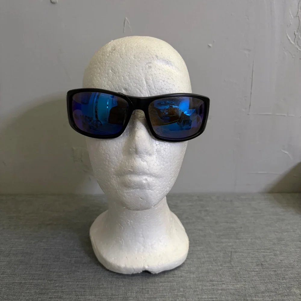 Choppers Sunglasses Mens OS Matte Black Blue Mirror Lens Biker Wrap UV400 Cross